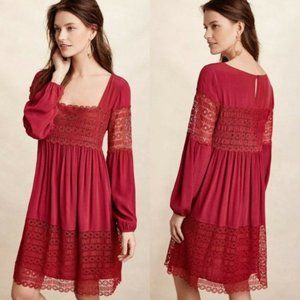 Anthropologie Floreat Aveline Red Lace Swing Dress